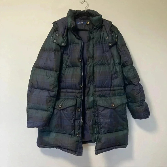 NWOT Polo by Ralph Lauren tartan down long jacket with hood - Picture 2 of 16
